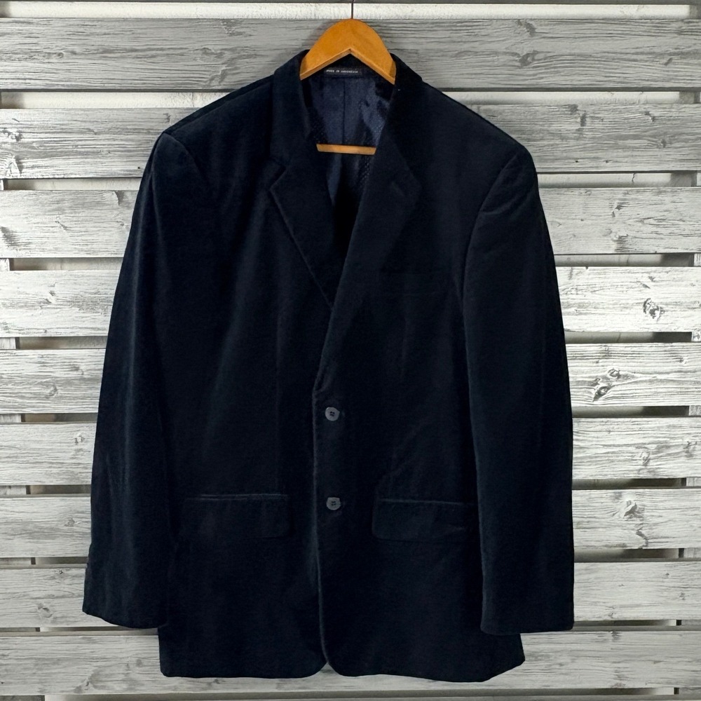 Alfani Mens 42R Navy Blue Velour Velvet Suit Sport Coat Blazer Jacket